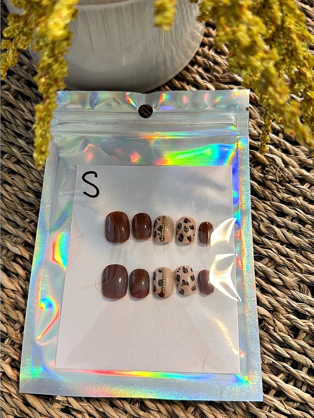 Brown & Pink Animal Print Press-On Nails Small NWT